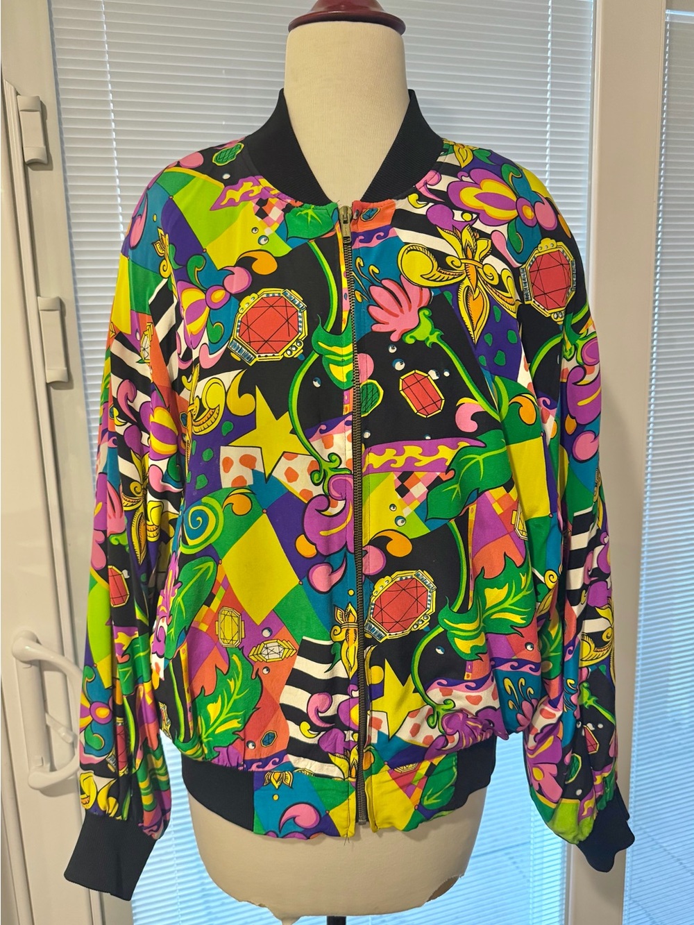 Vintage Baroque Multicolor Printed 90s Bomber Jacket M